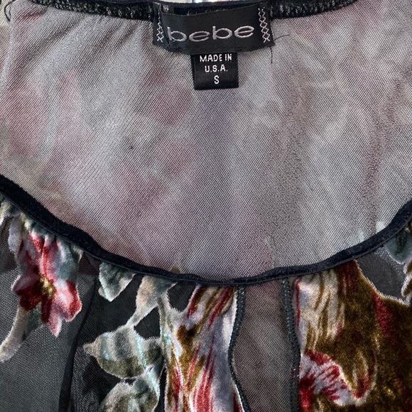 Bebe Sheer Silk and Velvet Black Top Size S - Picture 2 of 3
